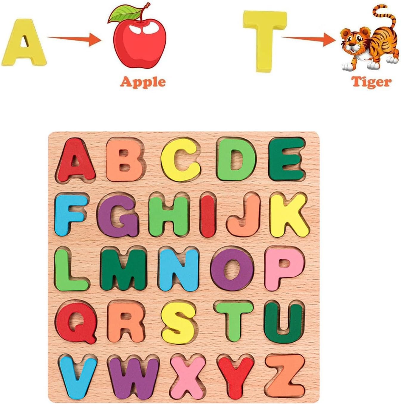 Montessori Wooden Puzzles for Kids, 3pcs Wood Alphabets Numbers and Shapes Preschool Learning Educational Puzzle Board Toys Birthday Gifts for Boys Girls Ages 3 4 5 6 Year Old