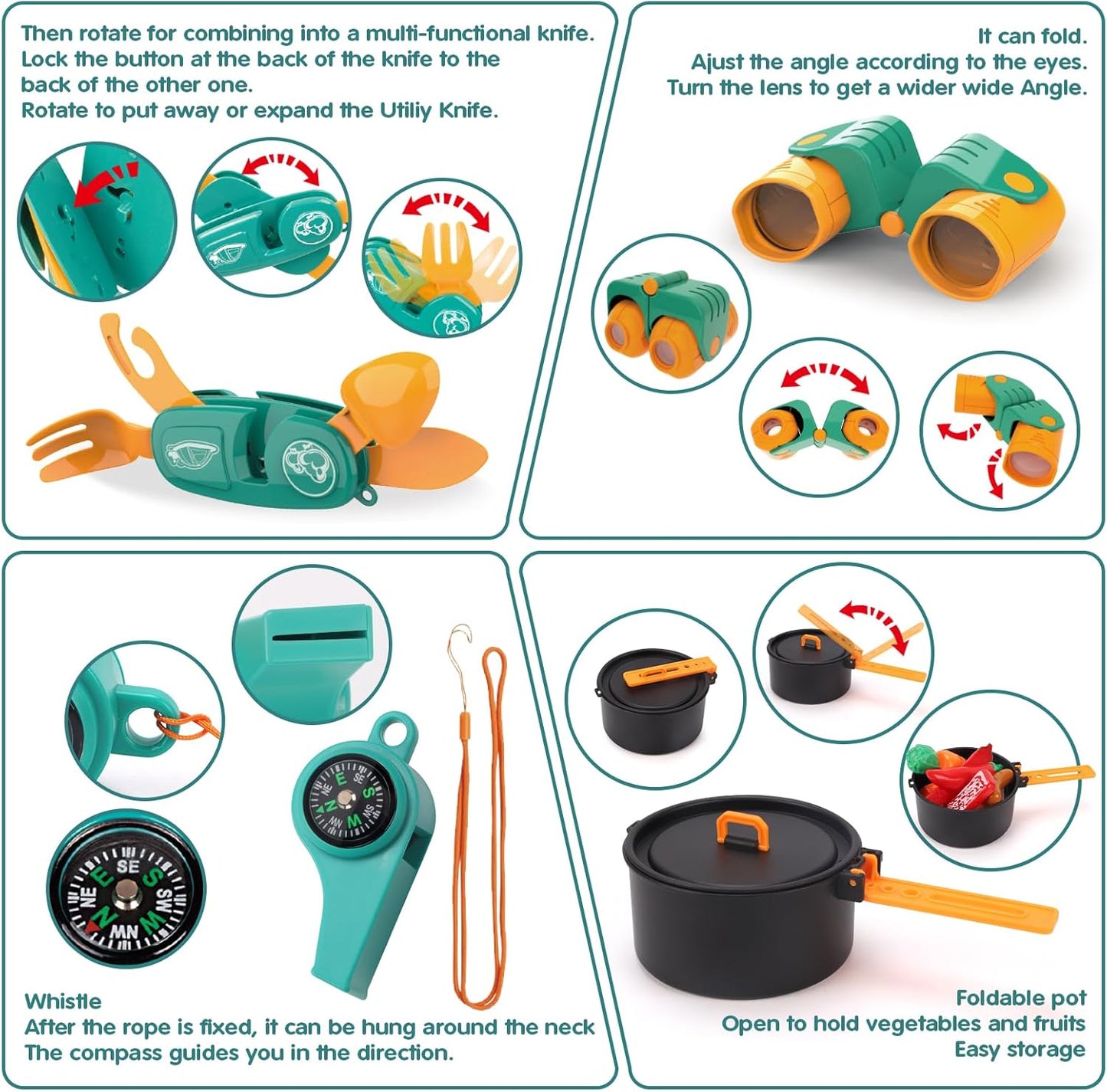 REMOKING Kids Camping Gear Set,28 PCS Camping Tool Pretend Role Play Toys with Play Tent/Campfire/Telescope/Whistle/Fruits Toys,Indoor Outdoor Game for Toddler Kids Boys Girls Age 3 4 5 6 7 8