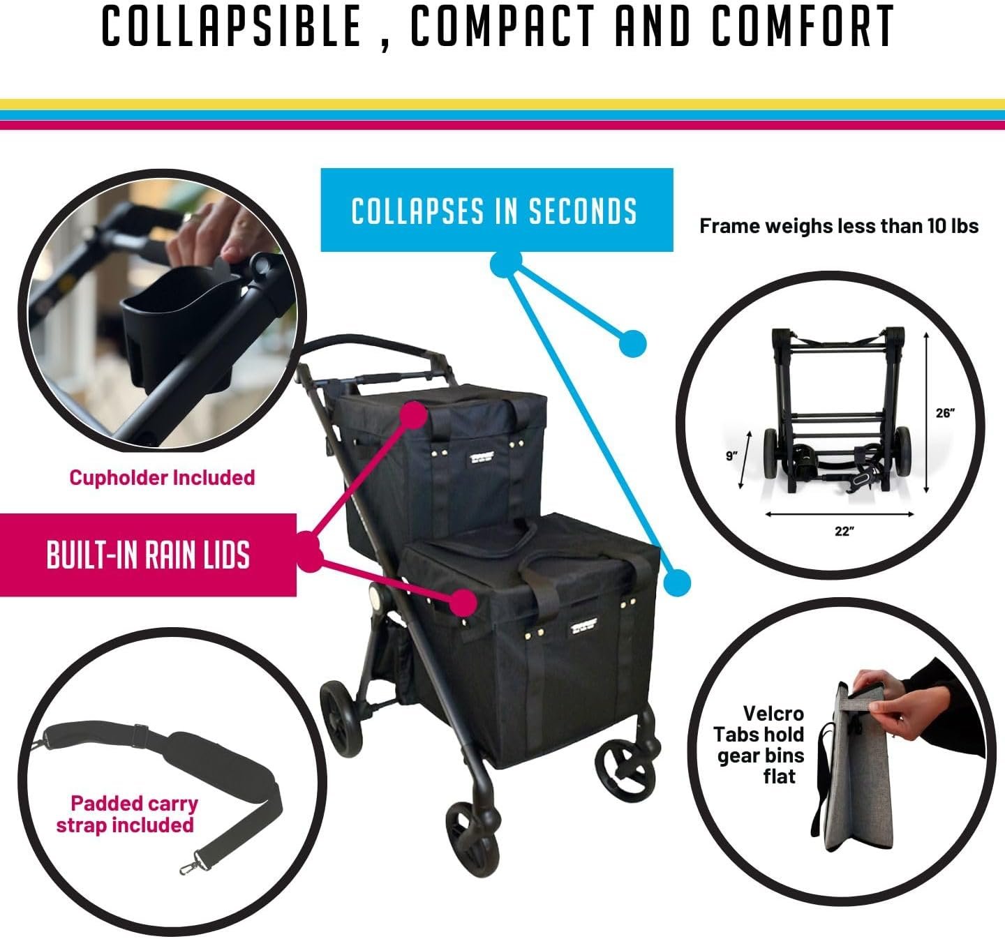 VOOMcart – Luxury Patented Foldable Personal Shopping Cart with Swivel Wheels, Ergonomic, Stylish & Lightweight, Holds Up to 70 lbs, Perfect for Market Trips, Urban Living & Compact Storage, Grey