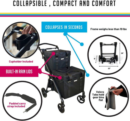 VOOMcart – Luxury Patented Foldable Personal Shopping Cart with Swivel Wheels, Ergonomic, Stylish & Lightweight, Holds Up to 70 lbs, Perfect for Market Trips, Urban Living & Compact Storage, Grey