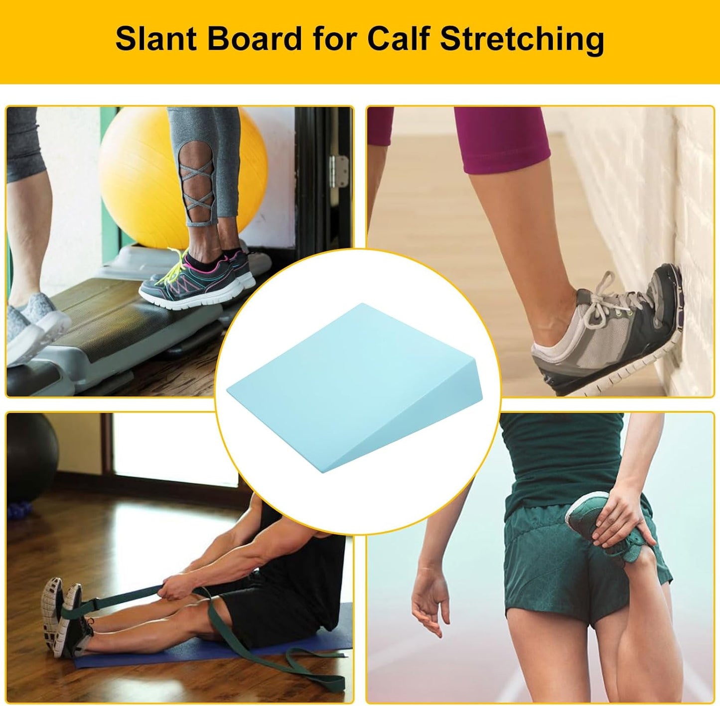 Slant Board Calf Stretching, Non-Slip Yoga Wedge, 12.8x11.81 Inches with High-Density Eva Foam, Portable Fitness Gear for Men Women, Professional Grade Workout, Black Blue