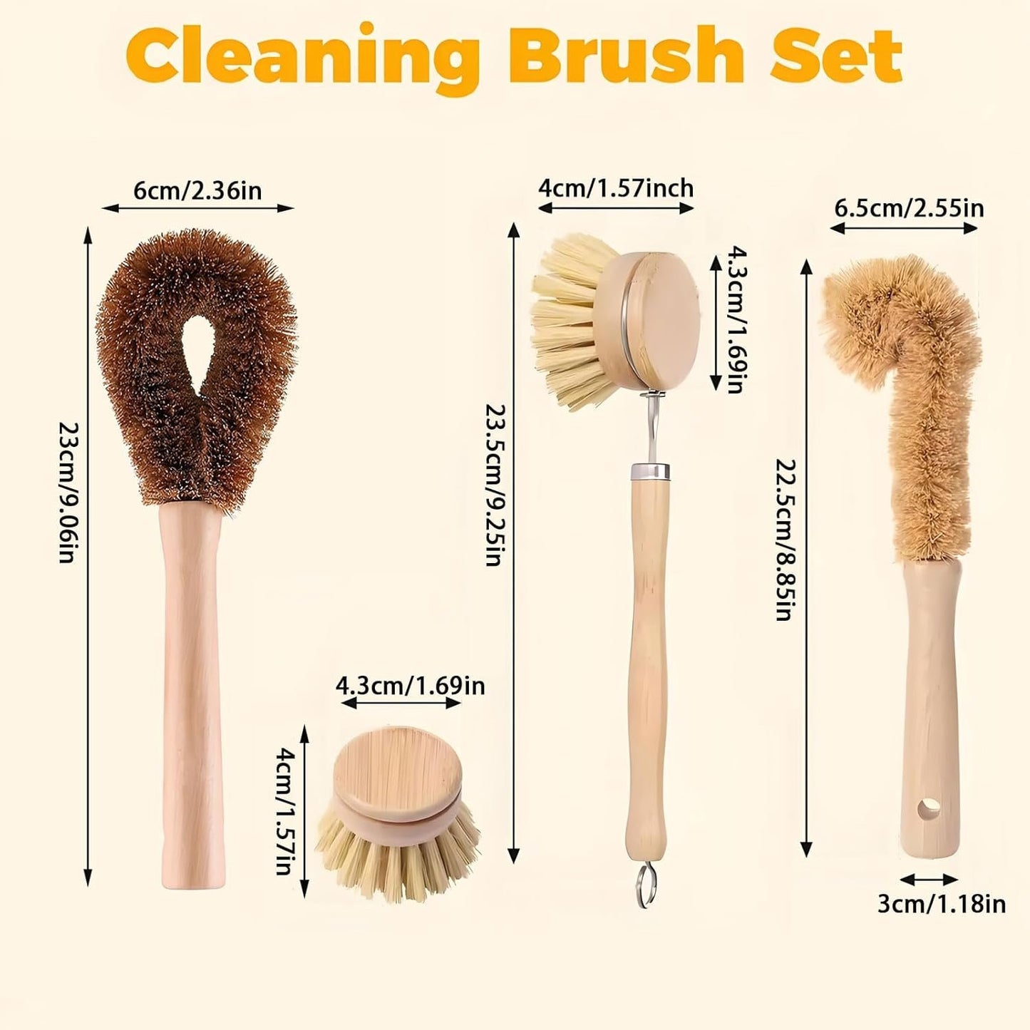 MYTOAU 6 Pack Bamboo Dish Brushes Sets for Kitchen with Handle,Wooden Cleaning Scrubbers Brushes, Eco-Friendly Natural Dishes Washing Brush for Dishwashing Cast Iron Pots Pans Skillet Kitchen Sink