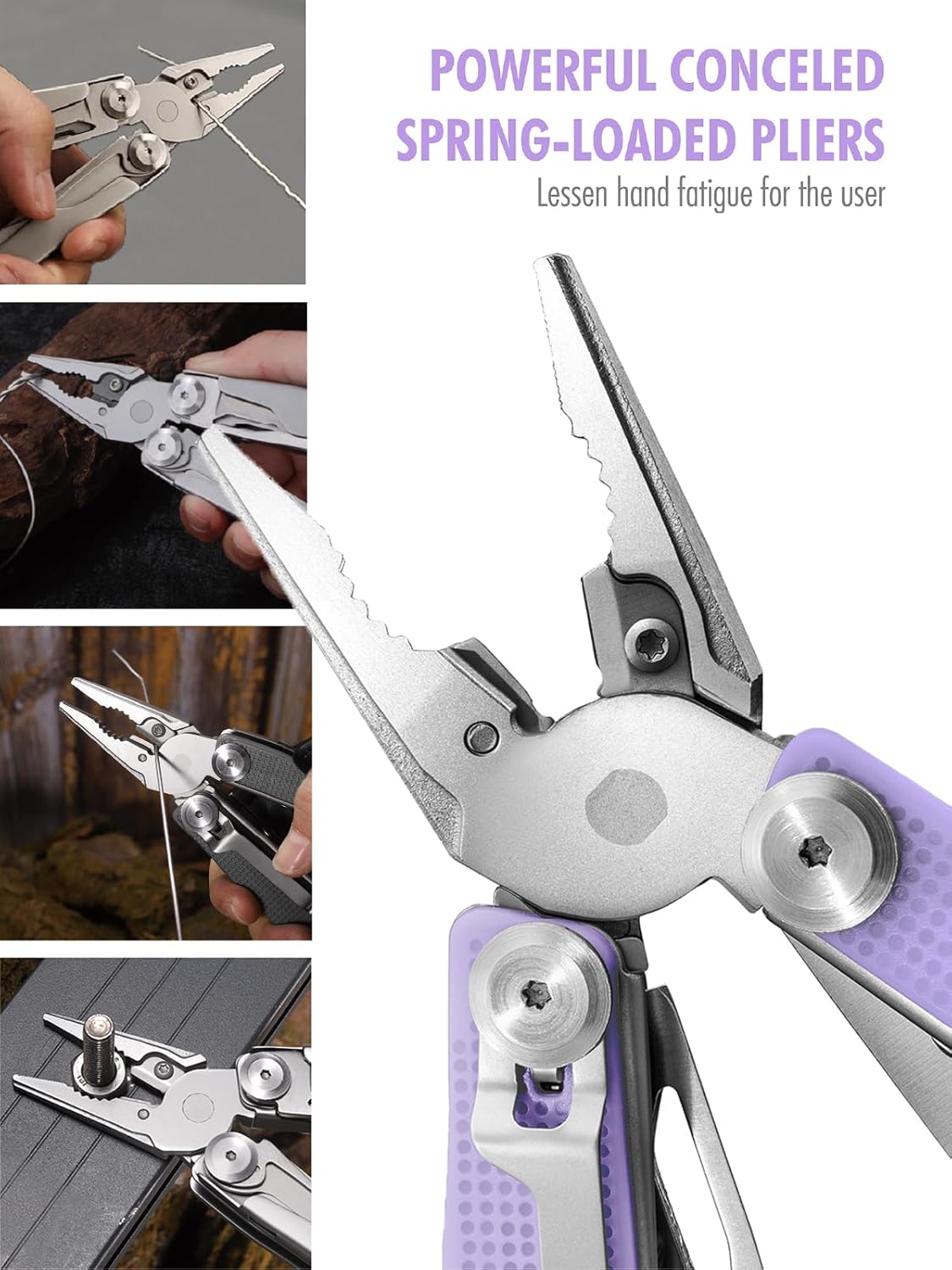 FantastiCAR 14 in 1 Multitool Pliers, Versatile Pocket Knife with Scissors, Knife Blade, Screwdriver, Bottle Opener, and Ideal for House or Camping Essentials, Holiday Gift Packaged (Purple)