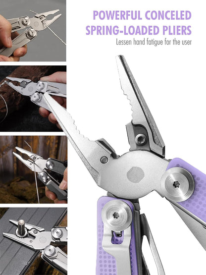 FantastiCAR 14 in 1 Multitool Pliers, Versatile Pocket Knife with Scissors, Knife Blade, Screwdriver, Bottle Opener, and Ideal for House or Camping Essentials, Holiday Gift Packaged (Purple)