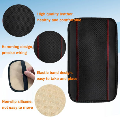 KAQISI Car Armrest Storage Box Mat, Fiber Leather Car Center Console Cover, Car Armrest Seat Box Cover Accessories Interior Protection for Most Vehicle, SUV, Truck, Car (Black/Red)