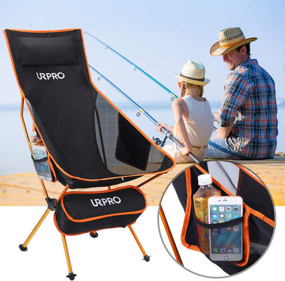Upgraded Outdoor Camping Chair Portable Lightweight Folding Camp Chairs with Headrest & 2-Sided Pocket High Back for Outdoor Backpacking Hiking Travel Picnic Fishing