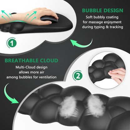 AKIT Black Ergonomic Mouse Pad with Wrist Rest for Computer Keyboard, Bubble Massage Cloud Wrist Rest Keyboard Pad and Cute Mouse Pad with Wrist Support, Soft Gel Gaming Mouse Pads for Desk Office