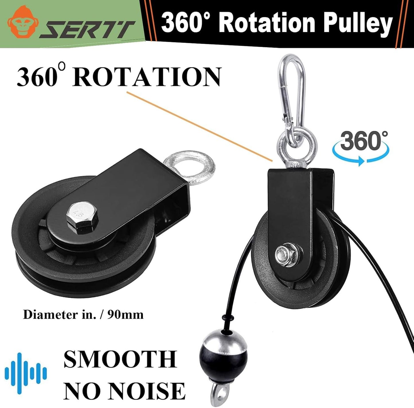 SERTT LAT and Lift Pulley System Gym, Upgraded DIY Fitness Pulley Cable Machine Attachment for Triceps Pull Downs, Biceps Curl, Forearm, Shoulder - Home Gym Exercise Pulley System Equipment