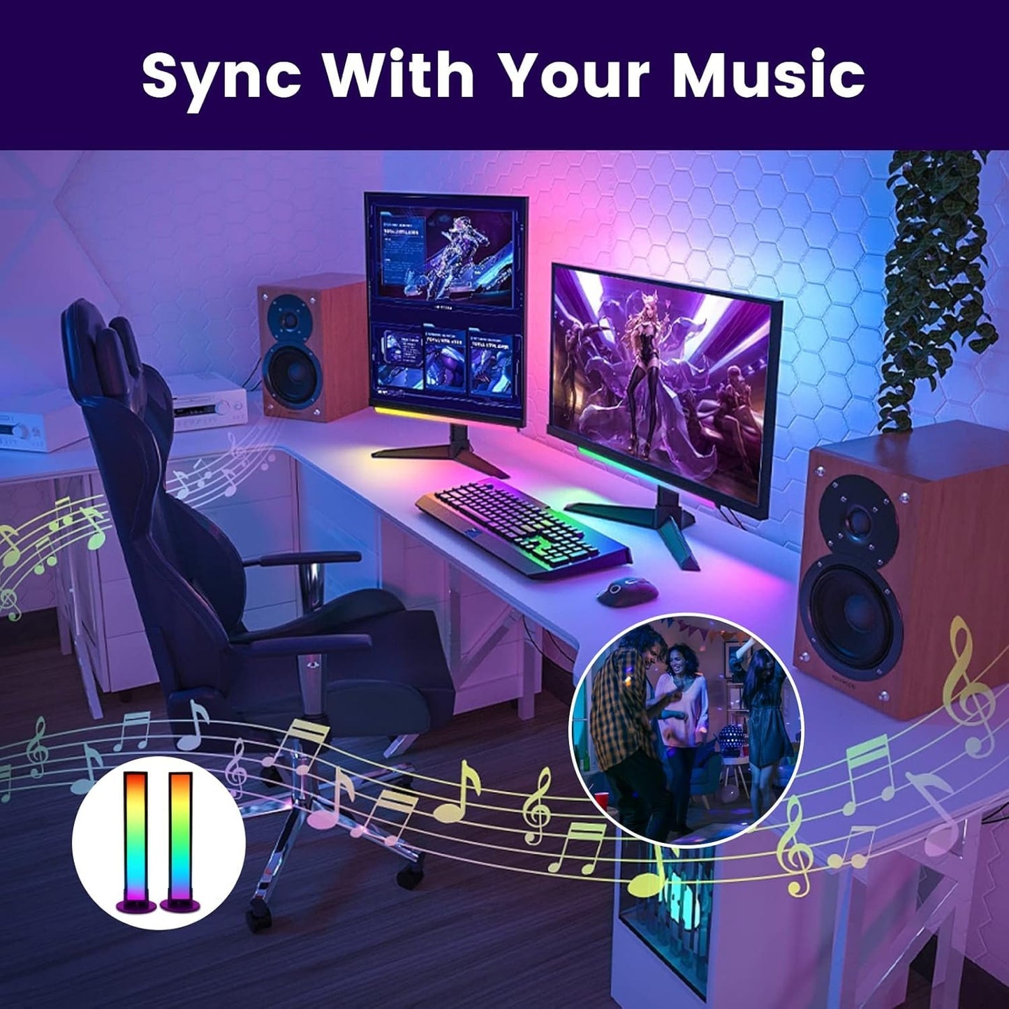 Smart LED Strips, RGB Bar Lamp USB Ambiance Gaming Lights with Multiple Lighting Effects and Music Modes for Gaming Room, PC, PC Accessories, Gaming Desk Accessories, Mood Light with App Control
