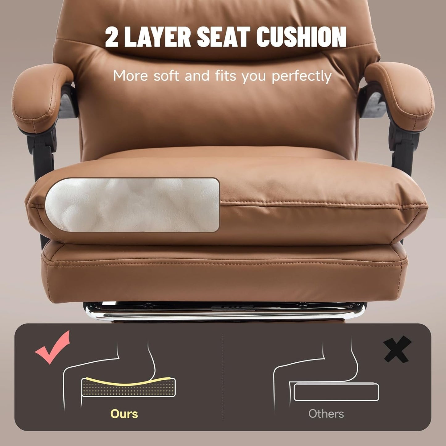 KITHOME High Back Office Chair with Footrest, 110°Reclining Leather Comfy Desk Chair with Lumber Support, Tall and High Executive Swivel Chair for Home Office, Black, White, Brown (Brown)