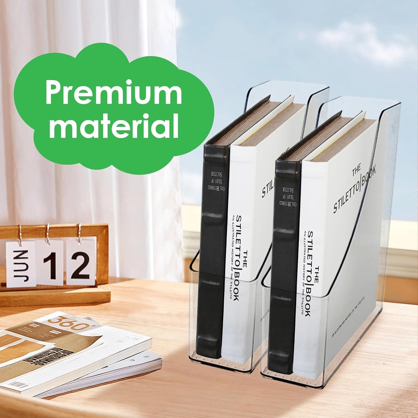 YIQXKOUY 2 Pieces Acrylic Magazine File Holder Clear Desk Organizers File Organizer for Desk Desktop File Magazine Book Storage Shelf for File Storage Book Bin and Office Desk Accessories