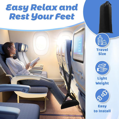 Airplane Foot Hammock,Foot Rest Leg Rest with Wider Support,Office Desk Footrest,Comfortable Foot Sling for Long Flight Travel Voyage Essentials Plane Trip,Black (2 pack)