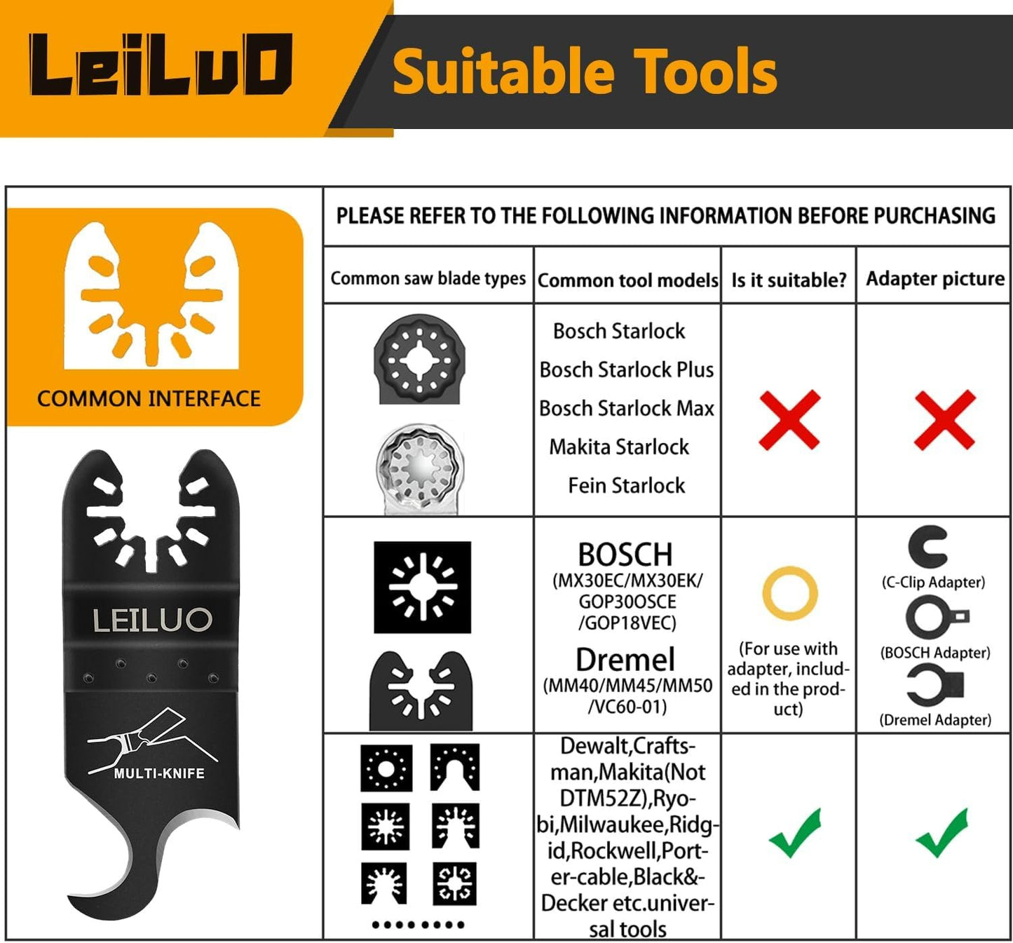 LEILUO 4 Pcs Oscillating Multi Tool Hook Knife Blade for Carpet Roof Shingles Soft Materials Universal Oscillating Tool Accessory with Storage Bag Compatible with DeWalt Dremel Milwaukee and More