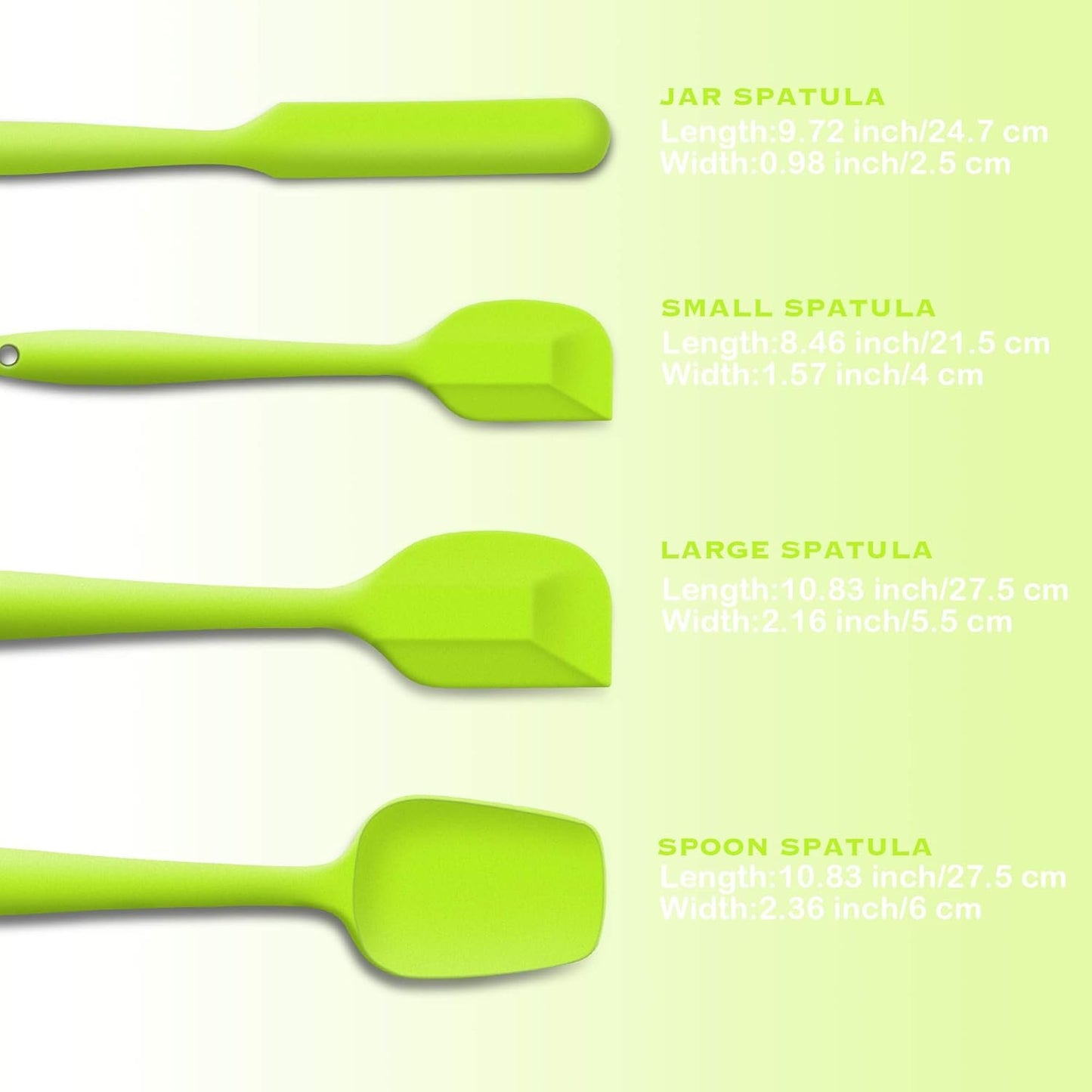 4 Piece Silicone Spatula Set, Flexible Heat Resistant Non-Scratch Baking Cooking Rubber Spatulas with Stainless Steel Core, Green