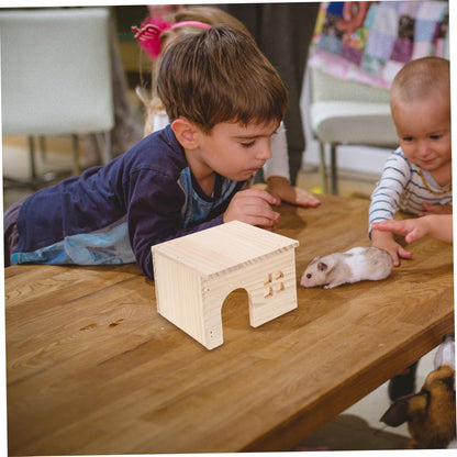Milisten Wood Hamster House with Feeding and Watering Platform Natural Wood Hideout for Hamsters Chinchillas and Small Pets Easy to Maintain Climbing with Integrated Functionality