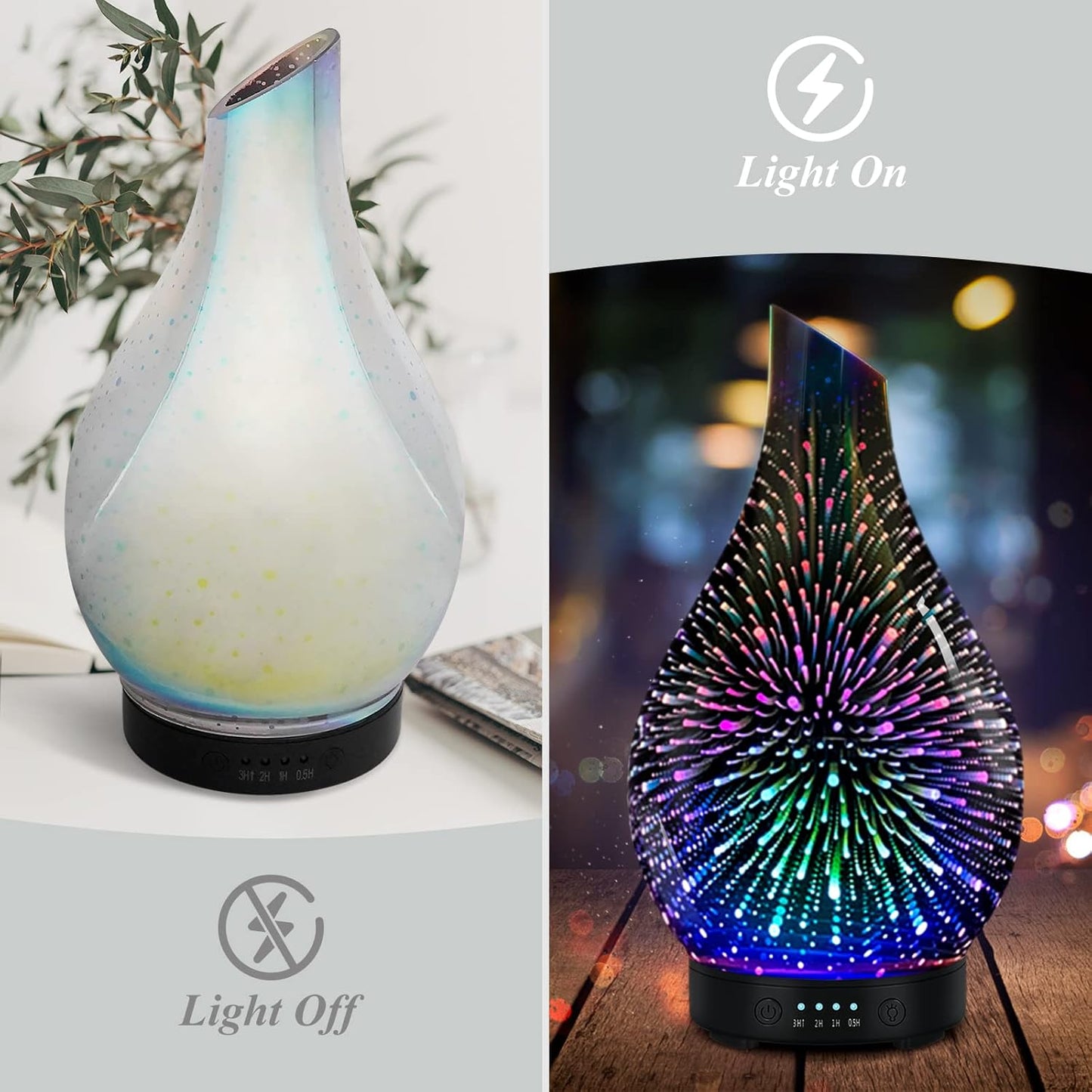 Essential Oil Diffuser 120ML Aroma Ultrasonic Humidifier with Handmade Glass BPA Free Waterless Auto-Off Timer Setting for Home Yoga Office