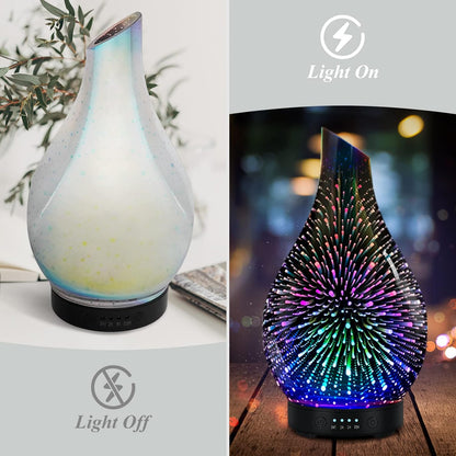 Essential Oil Diffuser 120ML Aroma Ultrasonic Humidifier with Handmade Glass BPA Free Waterless Auto-Off Timer Setting for Home Yoga Office