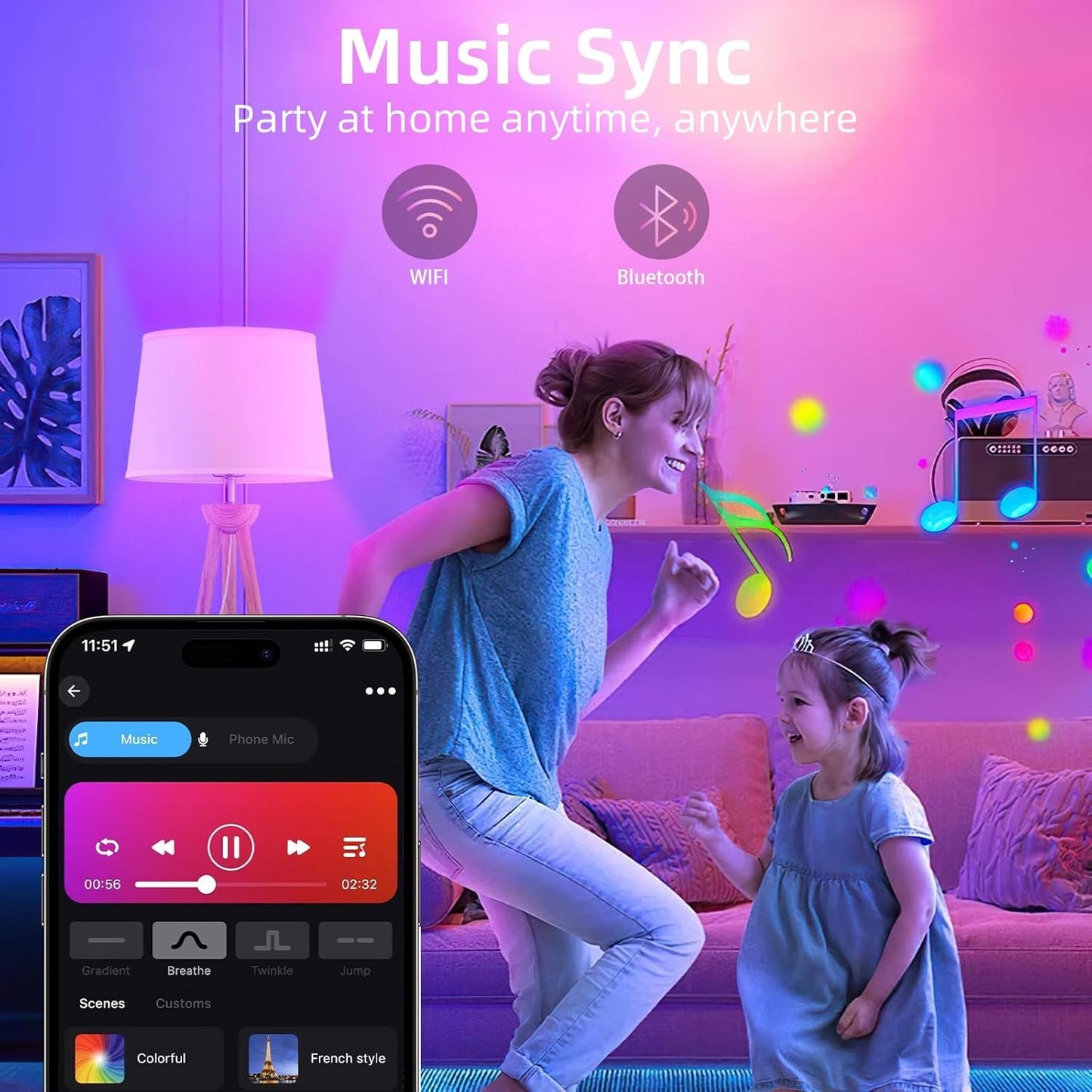 Tenmiro Smart Light Bulbs, 9W A19 Color Changing Light Bulb Work with Alexa, Google Assistant & Google Home, Music Sync WiFi & Bluetooth LED Bulbs Dimmable 800LM