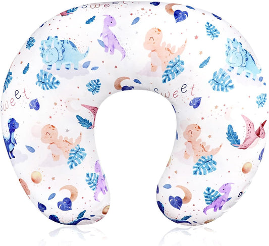 DILIMI Nursing Pillow Cover Stretchy Removable Case for Breastfeeding Pillows, Ultra Soft Comfortable Slipcover for Baby Girl and Boy, Watercolor Dinosaur and Leaves(Pillow Not Included)