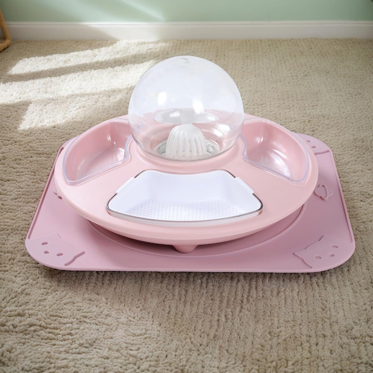 Meindin Cat Food Bowl, Watering Dish for Indoor Cats, Kitten Feeder Multifunctional for Home, Anti-Slip Pet Feeding Watering Dish