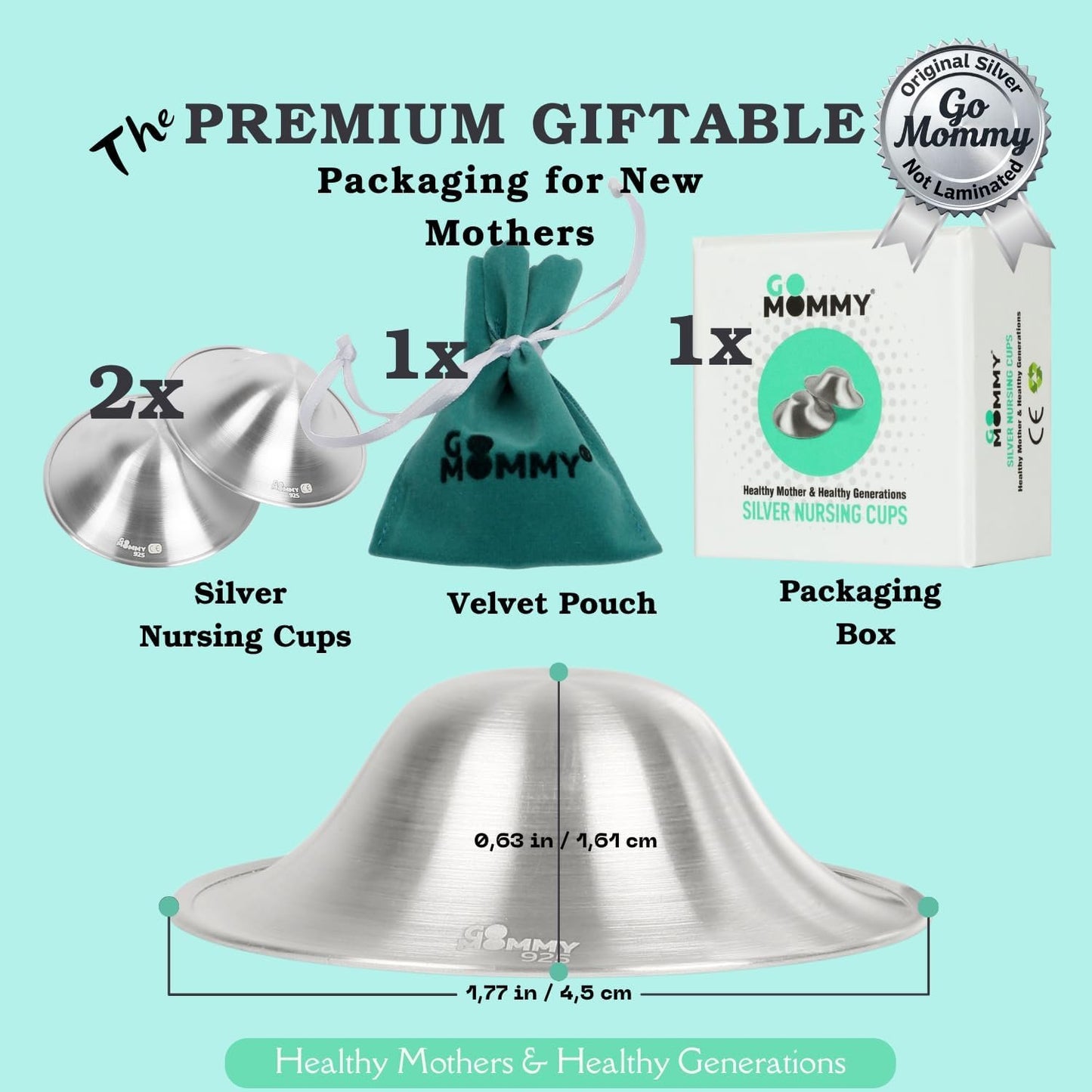 Go Mommy- The Original Silver Nursing Cups, Nipple Shields for Nursing Newborn, Nipple Protector for Breastfeeding, Nipple Covers Breastfeeding, No Need Nipple Cream, Newborn Essentials Must Haves
