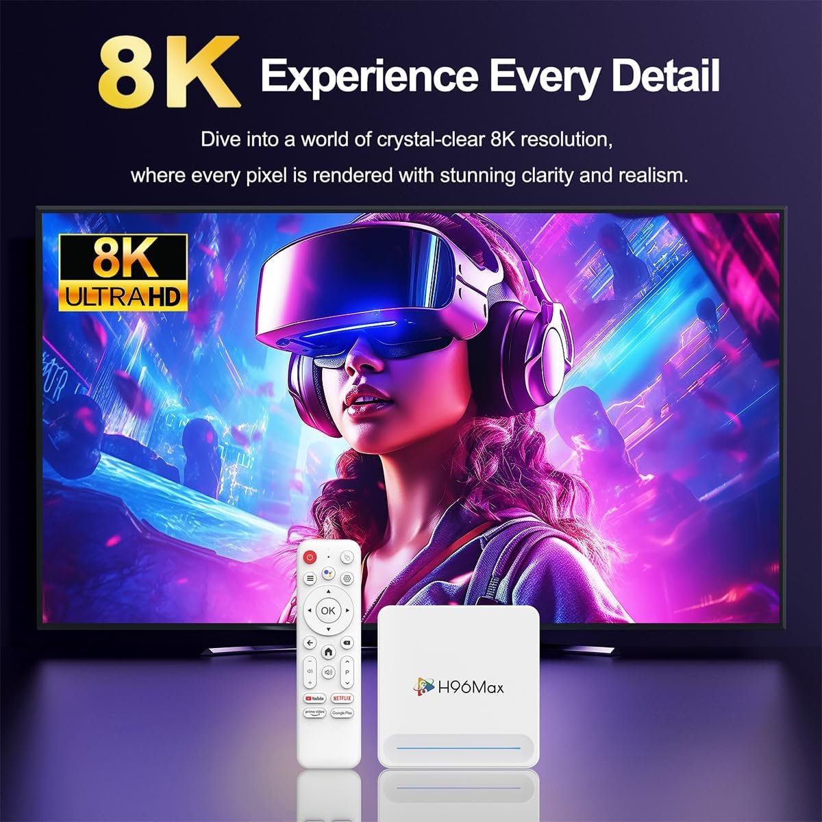 Android 14.0 TV Box 2025, LEFFOT H618 Plus 8K UHD Streaming Device for TV, 4GB RAM/128GB ROM, Smart TV Box with HDR10+, 2.4G/5G Dual-Band WiFi 6, BT 5.0, Voice Control, Allwinner H618 Quad core A53