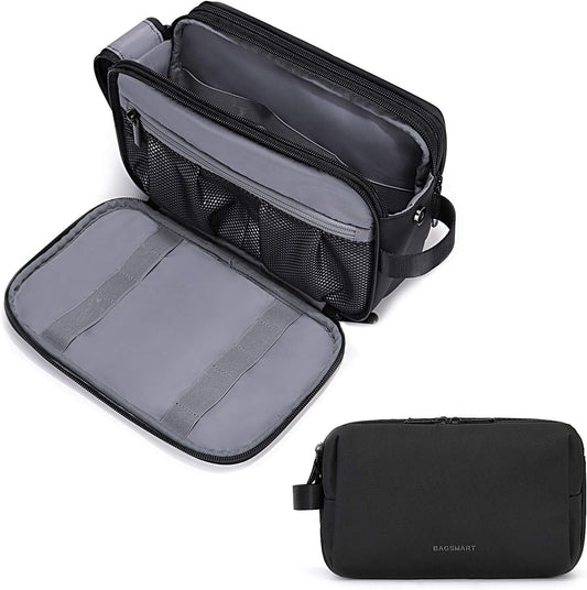 BAGSMART Toiletry Bag for Men, Travel Toiletry Organizer Dopp Kit Water-Resistant Shaving Bag for Toiletries Accessories, Door Room Essentials, Black-Medium