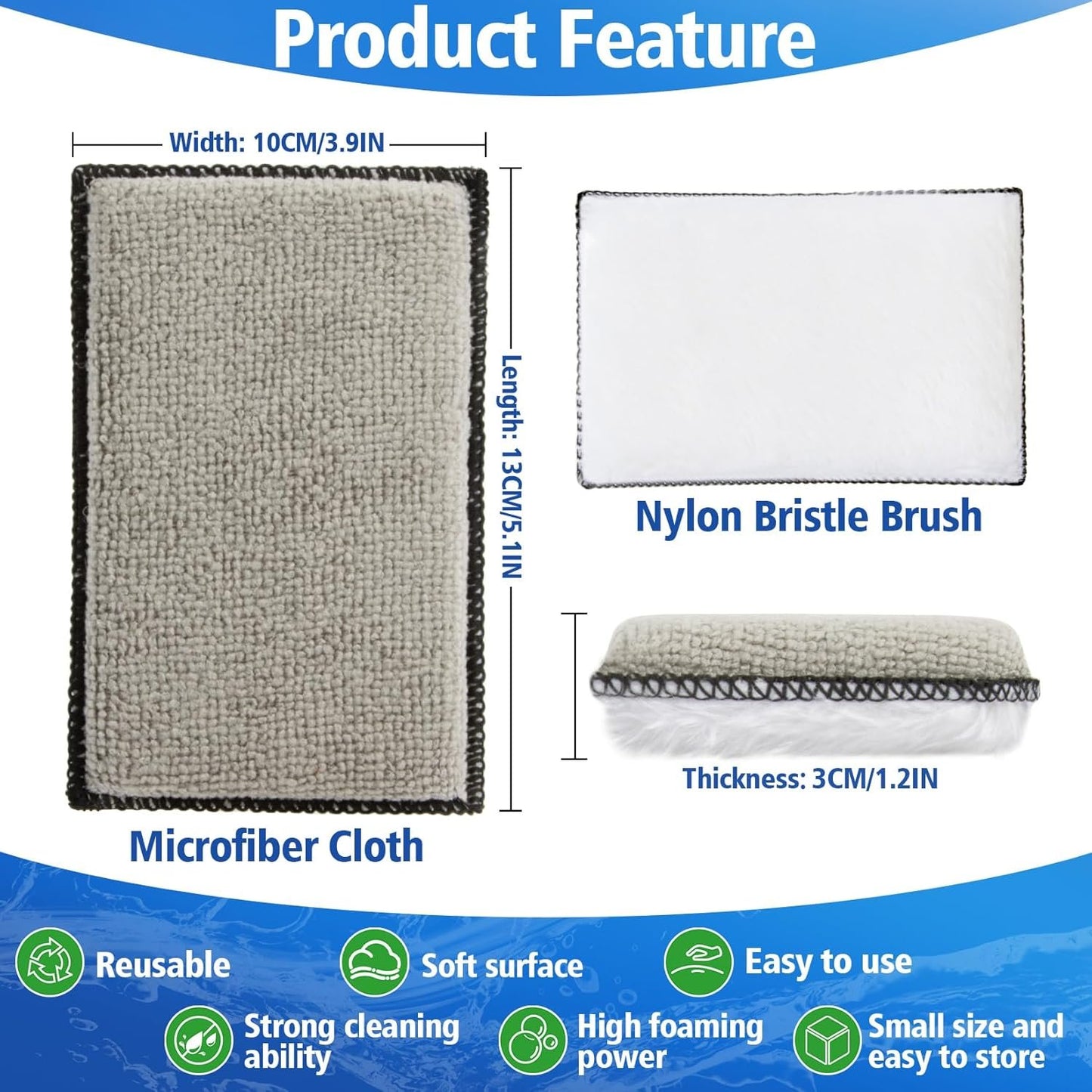 Microfiber Pad - 4PCS Microfiber Pads Detailing Sponge Two Sides of Microfiber Cloth and Nylon Bristle Brush Car Interior Detailing Kit for Leather Sofa Shoes and Bags Car Wash Kit