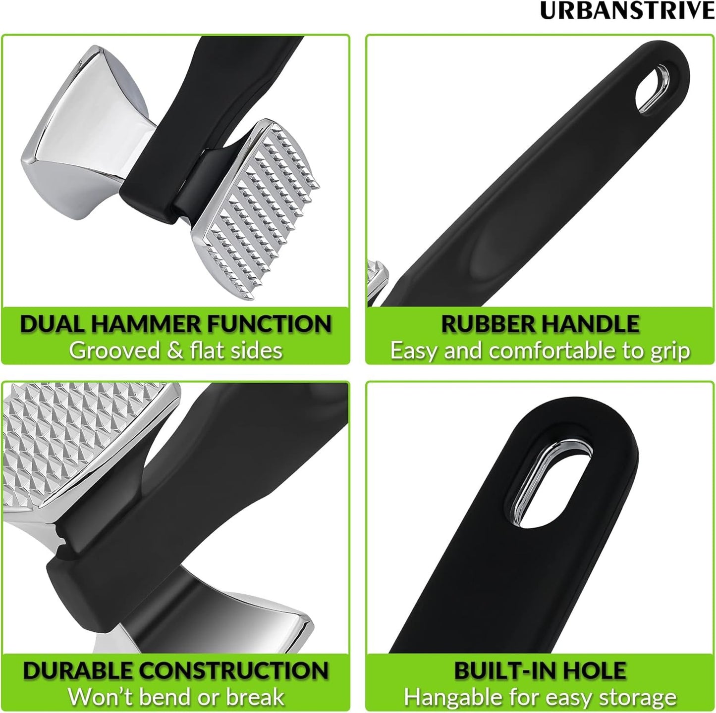 Urbanstrive Premium Heavy Duty Meat Tenderizer Hammer, Stainless Steel Meat Mallet Tenderizer, Dual-Sided Meat Hammer Tenderizer, Meat Pounder Kitchen Mallet for Beef, Chicken Pounder, Black