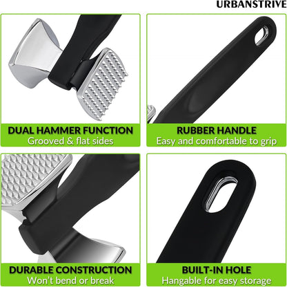 Urbanstrive Premium Heavy Duty Meat Tenderizer Hammer, Stainless Steel Meat Mallet Tenderizer, Dual-Sided Meat Hammer Tenderizer, Meat Pounder Kitchen Mallet for Beef, Chicken Pounder, Black