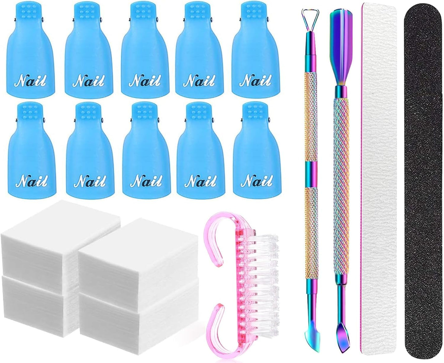 YBVABE Nail Polish Remover Kit - Complete Nail Care Solution for Fingernails & Toenails - Includes Professional Nail Clips - Nail Cotton Pads - Nail File Grits 100/180 - Cuticle Pusher & Nail Brush