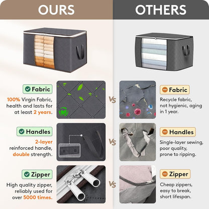 Lifewit 6 Pack Clothes Storage Bags, Foldable Fabric Closet Organizers and Storage Containers, Underbed Storage Bins for Clothing, Blankets with Reinforced Handle, Sturdy Zipper, Clear Window, Grey