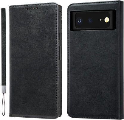 LANJLM Google Pixel 7 Case with Wrist Strap PU Leather Pixel 7 Wallet Case Card Holder Shockproof Google 7 Flip Cover - Black
