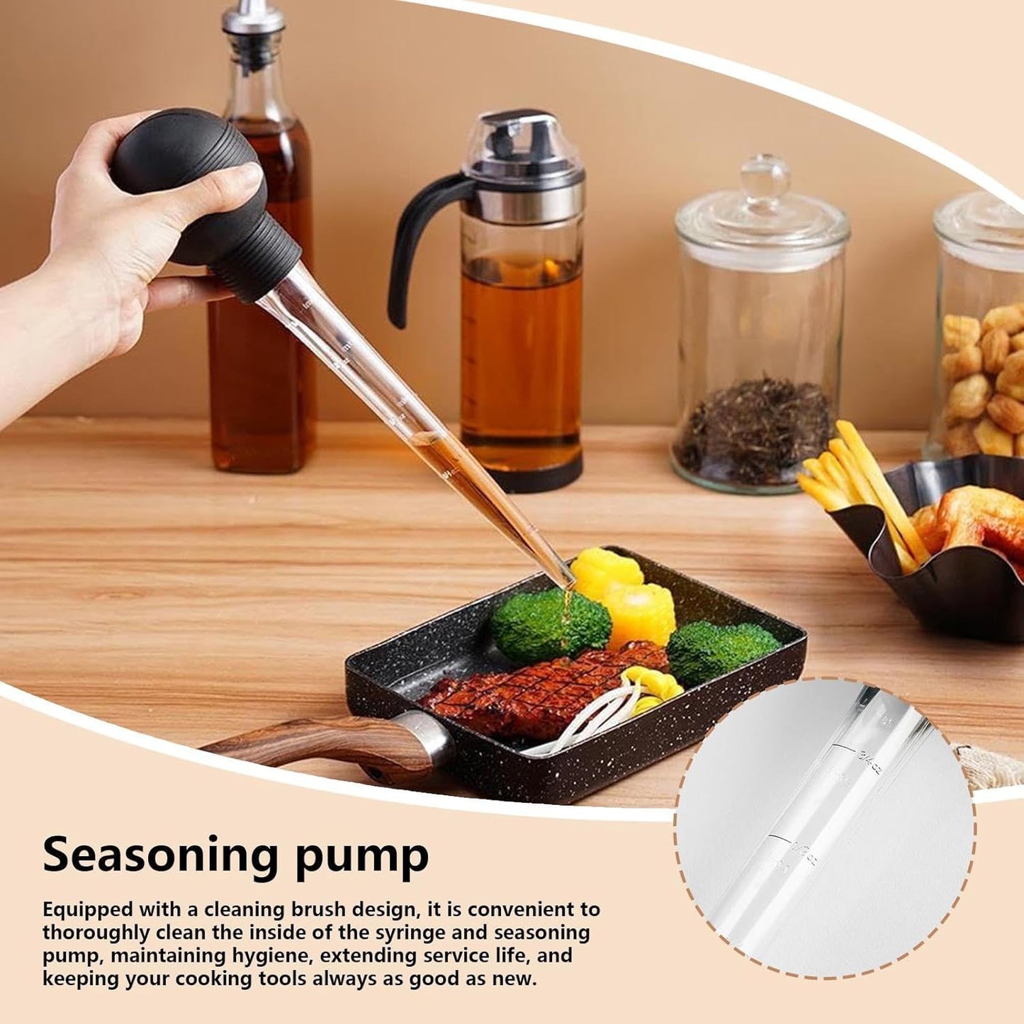 Turkey Baster, Food Injector Syringe, 4.53in Kitchen Cooking Basters, Easy to Clean with Cleaning Brush, Basting Meat and Hot Liquids for Essential Accessory