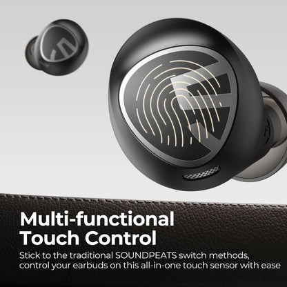 SoundPEATS Free2 Classic Wireless Earbuds Bluetooth V5.1 Headphones with 30Hrs Playtime in-Ear Wireless Earphones, Built-in Mic for Clear Calls, Touch Control, Single/Twin Mode (Black)