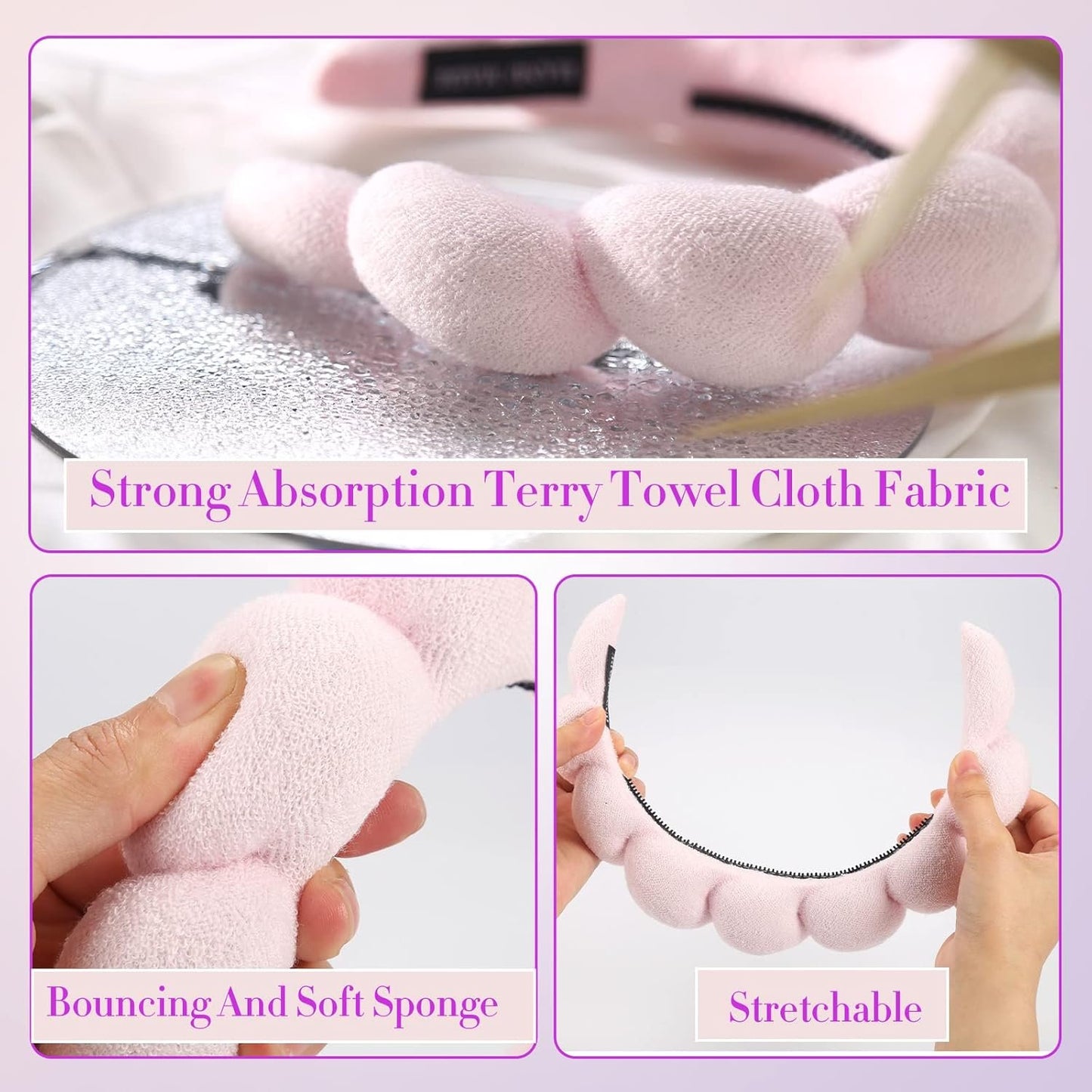 BESTOOL Skin Care Headband for Washing Face,Non-slip Face Wash Headband Sponge Terry Towel Cloth Fabric Bubble Makeup Skincare Headbands for Women Makeup Removal Spa Shower Hair Accessories(Pink)