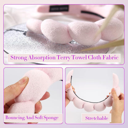 BESTOOL Skin Care Headband for Washing Face,Non-slip Face Wash Headband Sponge Terry Towel Cloth Fabric Bubble Makeup Skincare Headbands for Women Makeup Removal Spa Shower Hair Accessories(Pink)