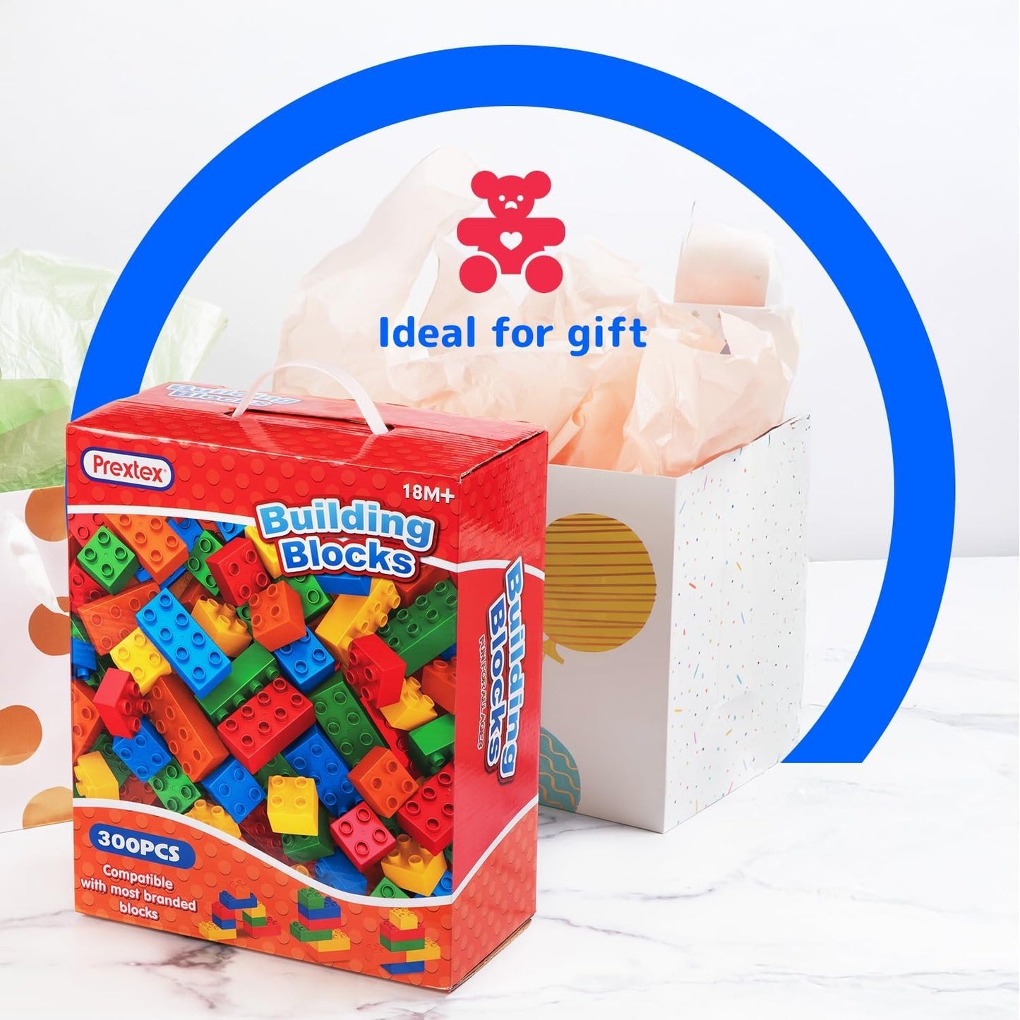 Prextex Building Blocks for Toddlers 1–3+ (300 Mega Blocks) - Large Bricks Building Set Compatible with Most Major Brands - Kids Toys Set for All Ages (Boys & Girls)