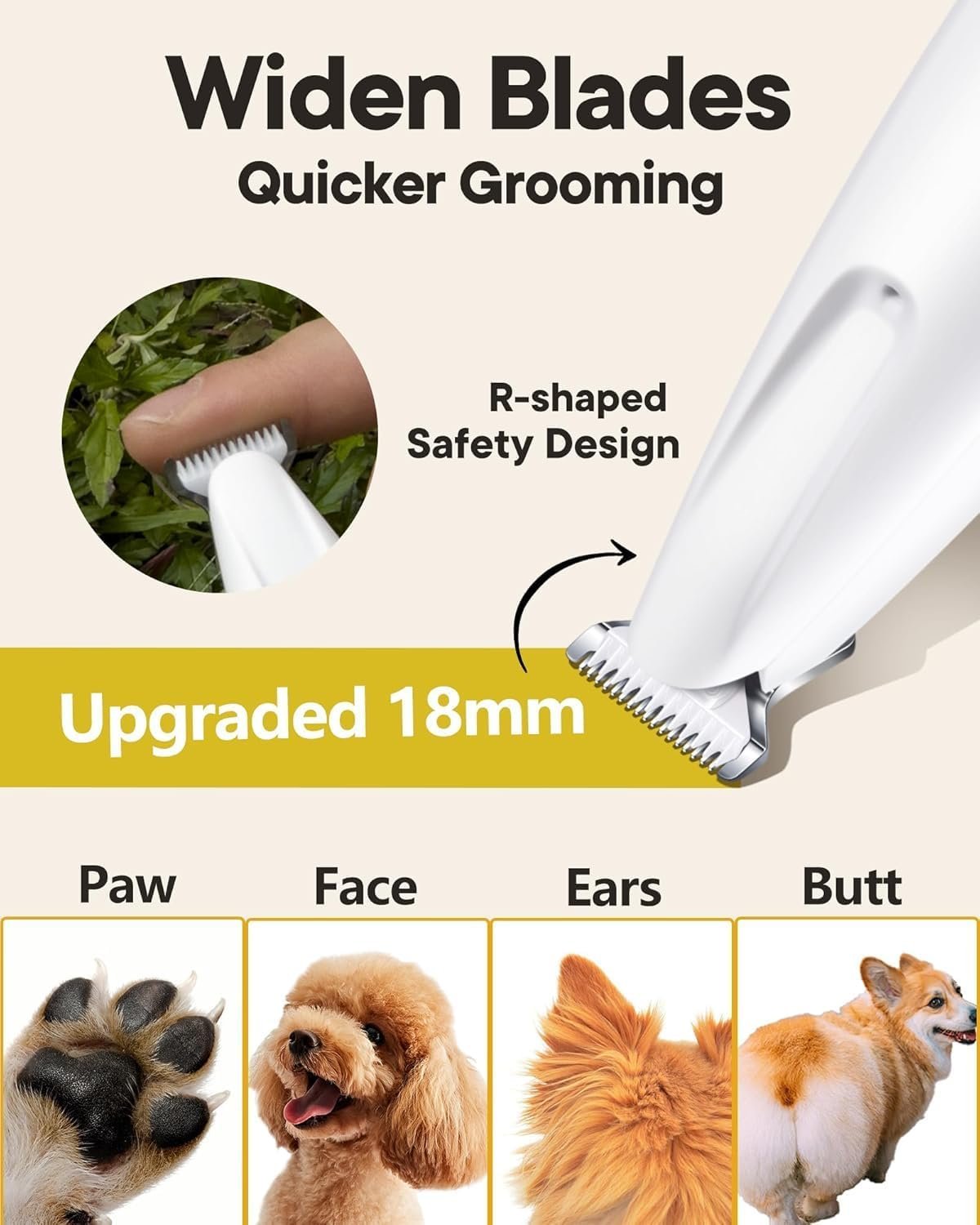 dog paw trimmer,Saffory Dog Trimmer, Pet Paw Trimmer, with LED Light,18 mm Widen Blade, 35 dB Low Noise.(1 pcs)