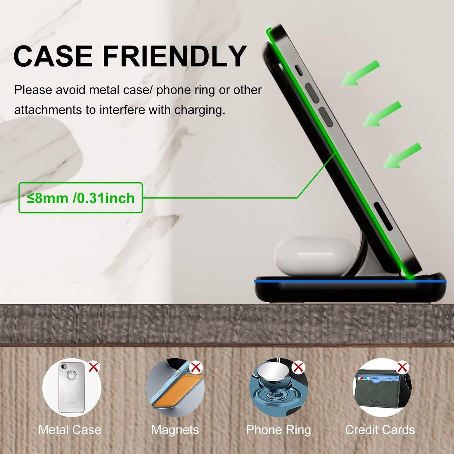 Minthouz 3 in 1 Wireless Charger (18W QC3.0 Adapter Included),15W Fast Wireless Charging Station for Smart Phone/iWatch/TWS Earphones, Compatible with iPhone 15 14 13 12 11 X8 Series, Samsung S22-S21+