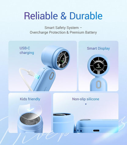 Diveblues 3 IN1 Portable Handheld Turbo Fan, 4000mAh USB Rechargeable Personal Hand Fan with 5 Speeds, Up to 12H Cooling, Foldable Small Pocket Ventilateur, Travel Essentials, Tech Gifts for Men Women