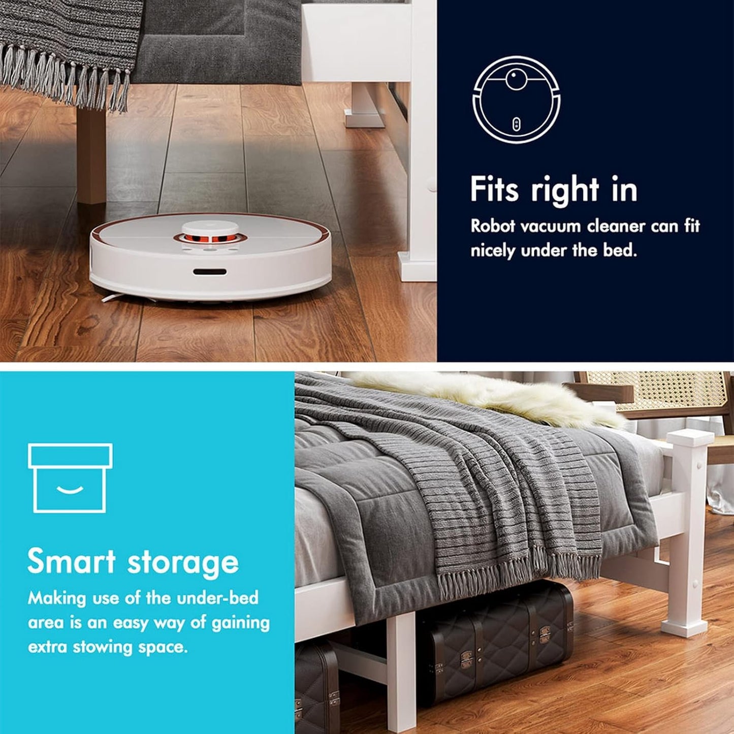 ALFORDSON Double Bed Frame Wooden Bed Base with Solid Wood Pine Timber Slats, Mattress Base Platform with Storage Space, White Bed Foundation with High Headboard, Arne Series Bedroom Furniture