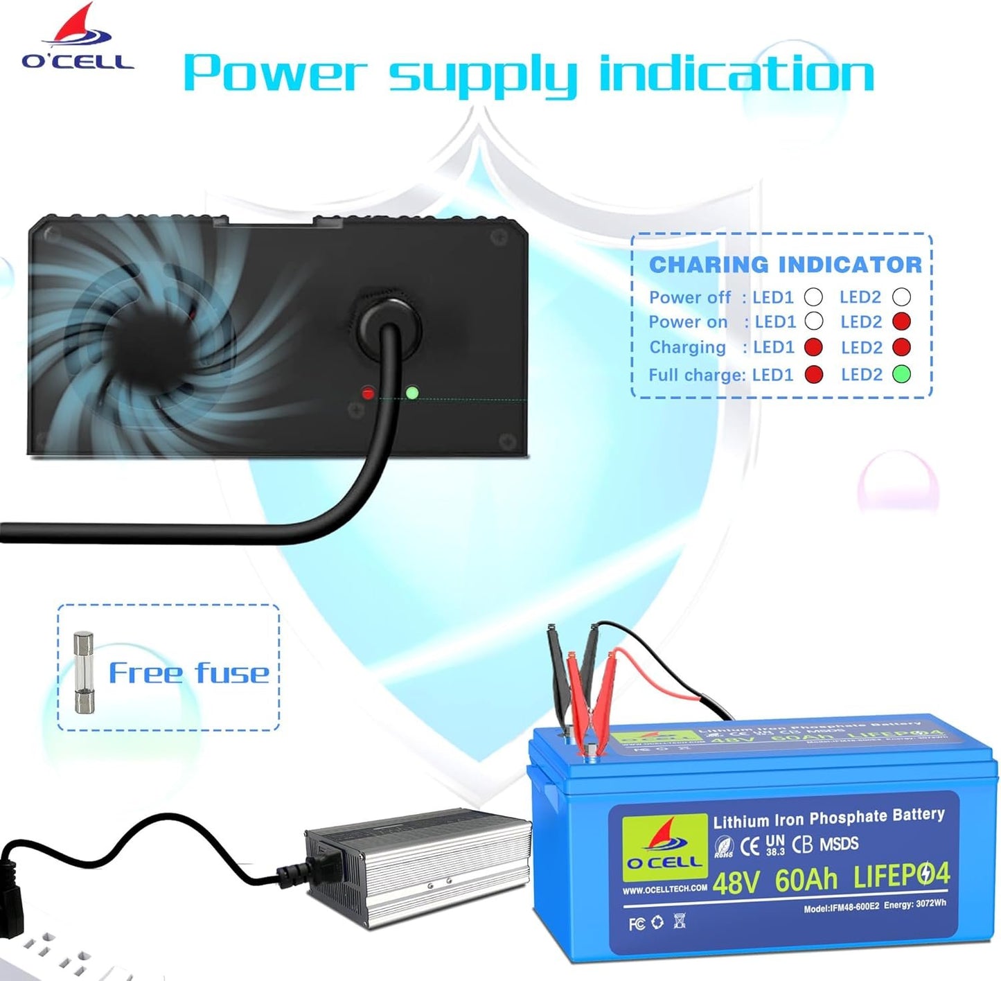 58.4V 10A, AC-DC Battery Charger, Dedicated Best Solution for 48V Lithium Iron Phosphate, LiFePO4 Battery Recharging Support Charging Solar Off-Grid, Backup Power, RV Marine Trolling Motor Lawn Mower
