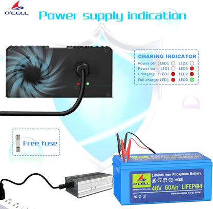 58.4V 10A, AC-DC Battery Charger, Dedicated Best Solution for 48V Lithium Iron Phosphate, LiFePO4 Battery Recharging Support Charging Solar Off-Grid, Backup Power, RV Marine Trolling Motor Lawn Mower