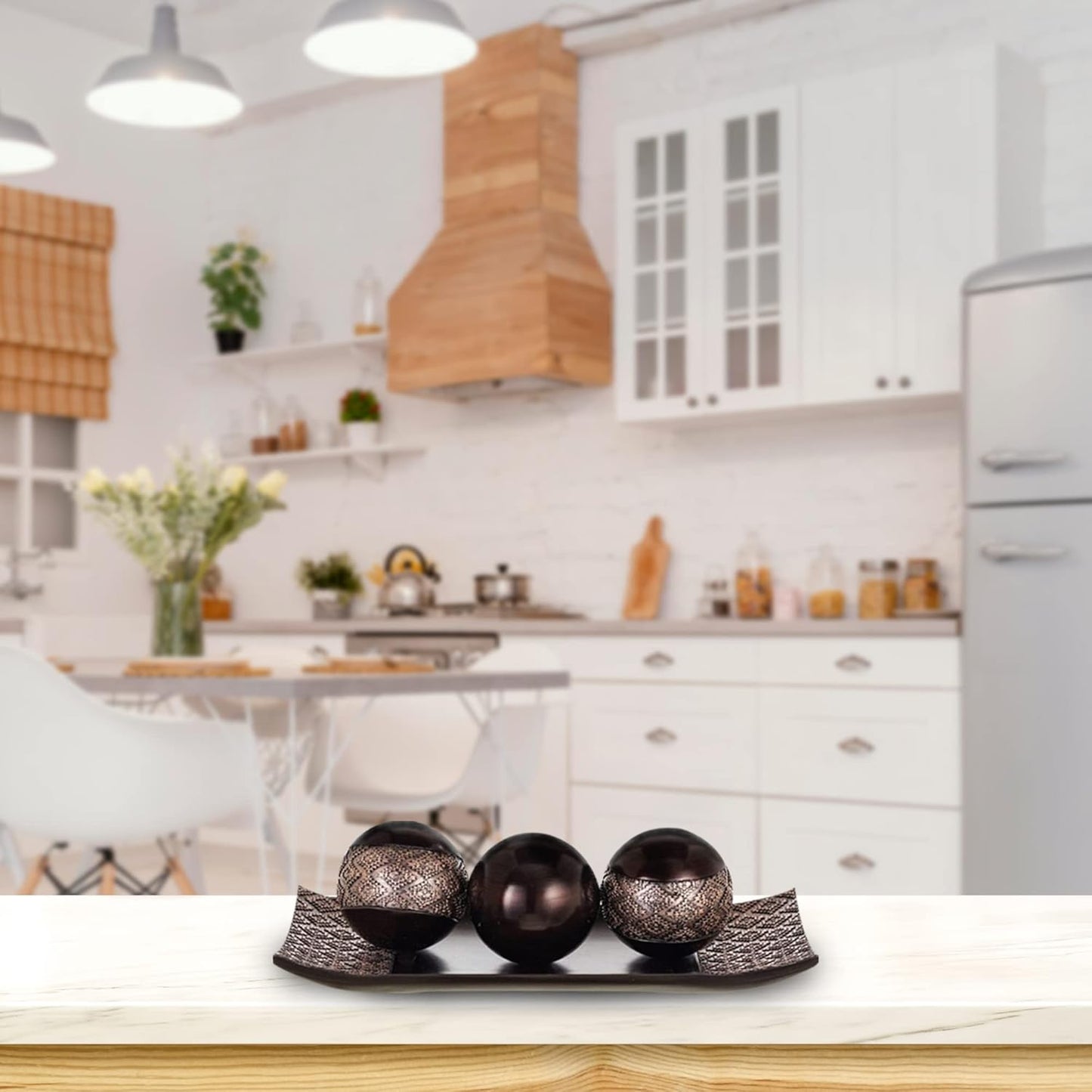 HomeRoots Tray and Orbs Balls Set of 3 | Beautiful Decoration Centerpiece, Home Decor | Decorative Accents Balls for Living Room, Coffee and Dining Table Décor