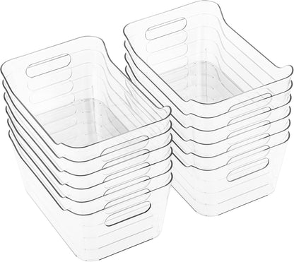 Tiawudi 12 Pack Plastic Storage Bins, Multi-Use Organizer Bins, Pantry Organizer, Clear Storage Containers, Bins for Home & Kitchen