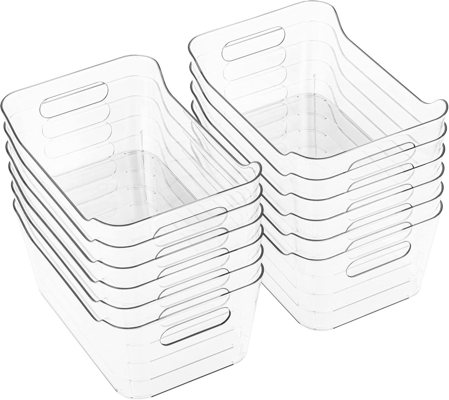 12 Pack Plastic Storage Bins, Multi-Use Organizer Bins, Pantry Organizer, Clear Storage Containers, Bins for Home & Kitchen
