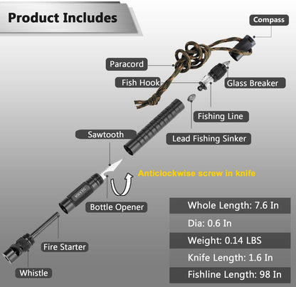 Survival Multi-Tool with Fishing Tool, Fire Starter, Survival Whistle, Window Breaker,Bottle Opener for Everyday Carry Survival Gear Gifts for Men