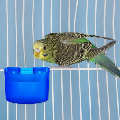 Suclain 30 Pcs Blue Cage Feeders Birds Cage Cups Plastic Hanging Feeding Cups Seed Bowl Chicken Feeding Watering Dish with Hooks for Pet Parrot