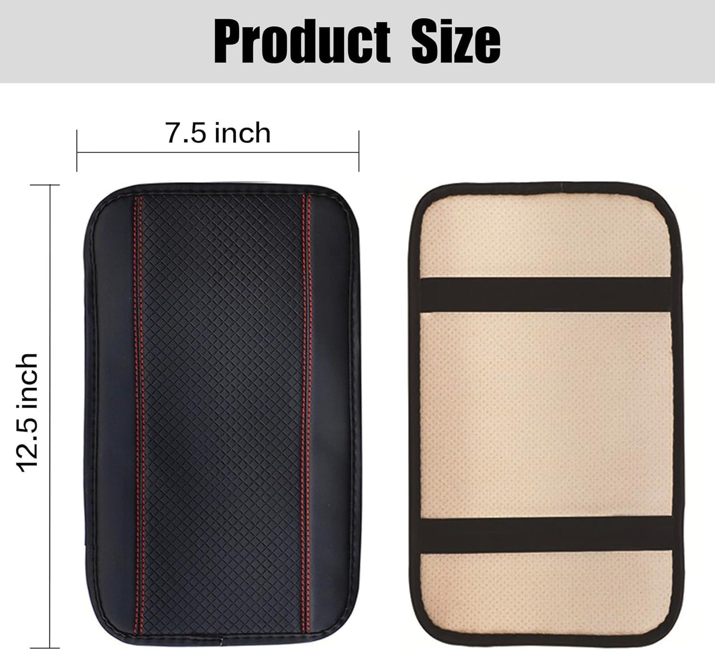 Jushope Car Center Console Cover, PU Leather Car Armrest Box Pad, Universal Waterproof Auto Armrest Seat Box Protector, Interior Car Accessories for Most Car, Truck, SUV (Black-Red)